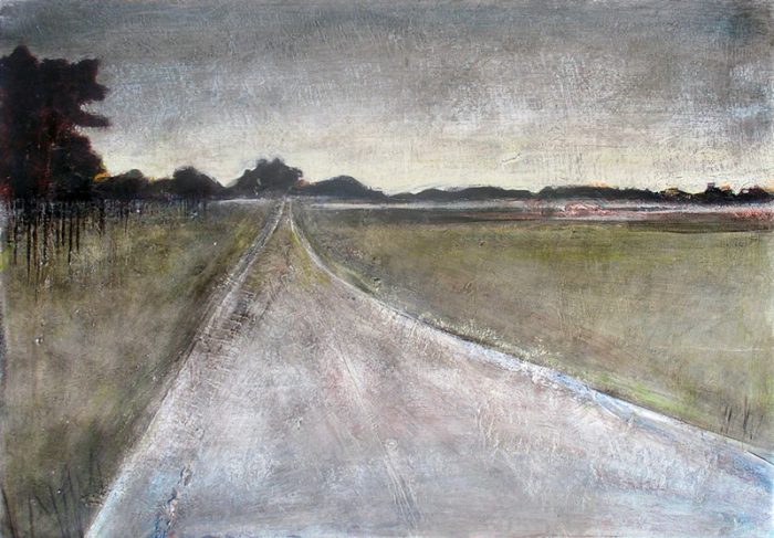 Mireille Cahuzac 2005 - Route secondaire filant vers l'horizon - Peinture acrylique sur papier