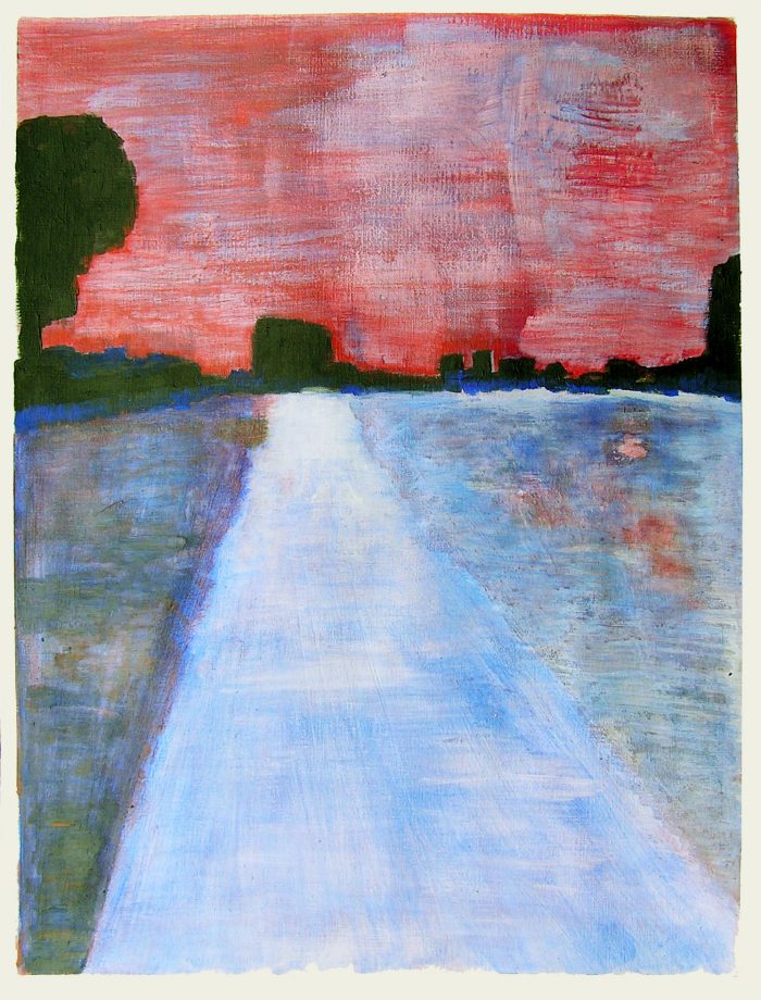 Sylvette Féral 2005 - Route secondaire filant vers l'horizon - Peinture acrylique sur papier.