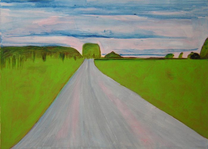 Yolande Bernard 2005 - Route secondaire filant vers l'horizon - Peinture acrylique sur papier.
