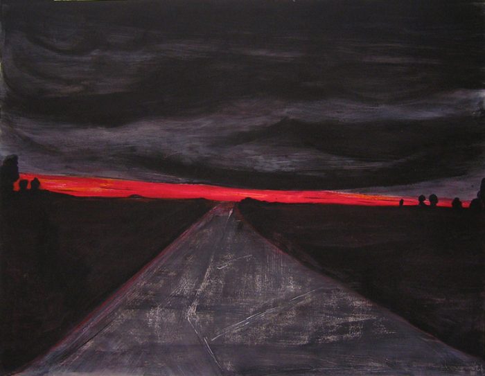 Yolande Bernard 2005 - Route secondaire filant vers l'horizon - Peinture acrylique sur papier.