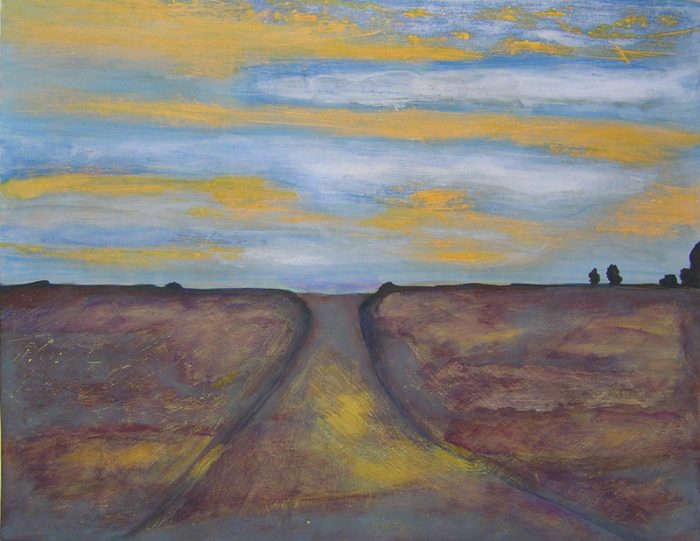 Yolande Bernard 2005 - Route secondaire filant vers l'horizon - Peinture acrylique sur papier.