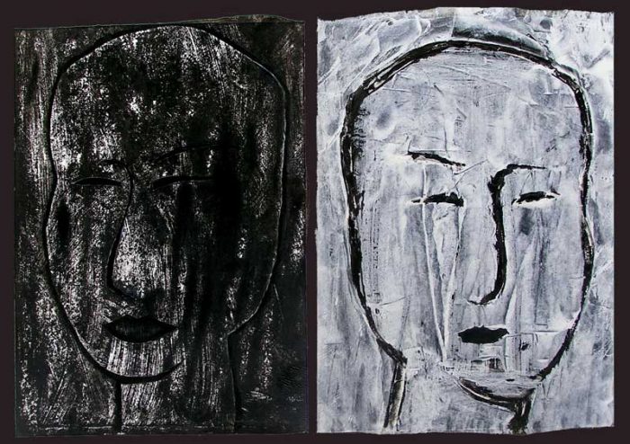 Dominique Charbeau 2008 - Portraits en masque - Acryliques et monotypes sur papier