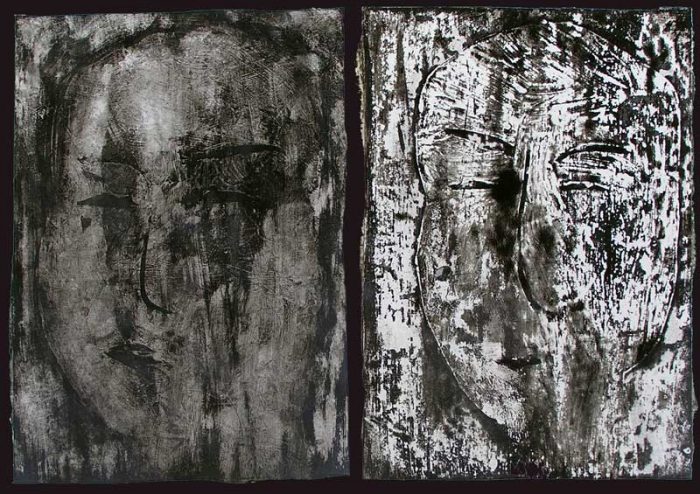 Dominique Charbeau 2008 - Portraits en masque - Acryliques et monotypes sur papier