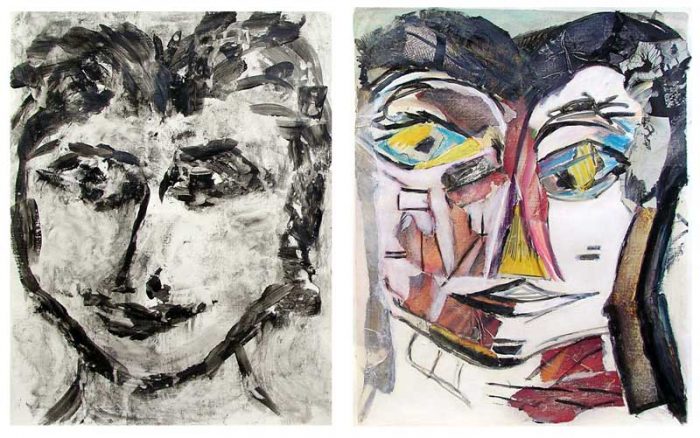 Eliane Le Roux 2008 - Portraits en masque - Acryliques et collage sur papier