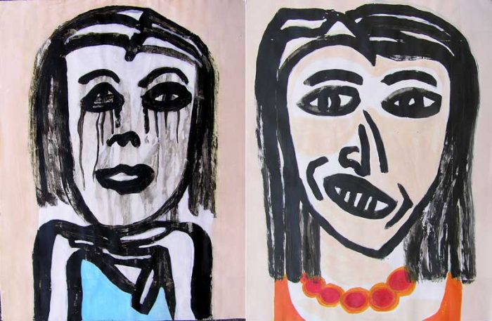 Jocelyne Colas 2008 - Portraits en masque - Acryliques sur papier