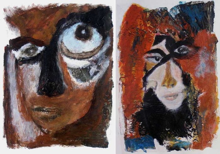 Mijo Gilbert 2008 - Portraits en masque - Acryliques et collages sur papier