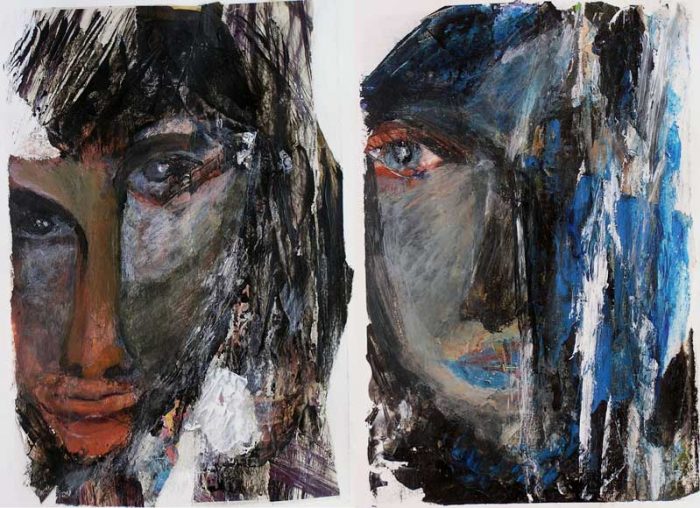 Mijo Gilbert 2008 - Portraits en masque - Acryliques et collages sur papier