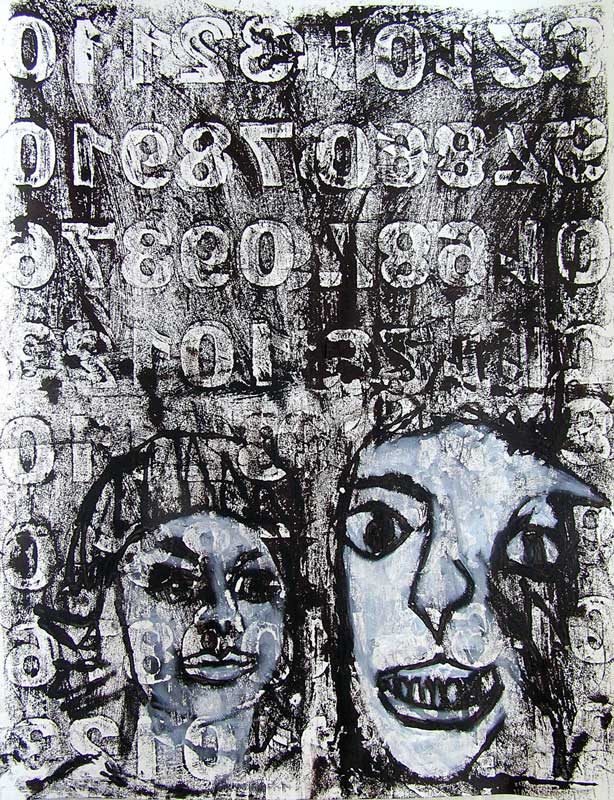 Stéphanie Faivre 2008 - Portraits en masque - Acrylique sur papier avec monotype