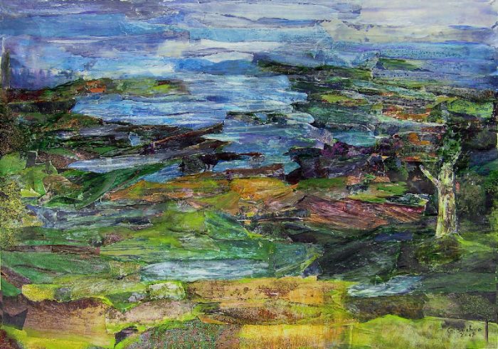 Geneviève Buchon 2008 - Paysage à inventer - Acrylique sur papier collé poncé.