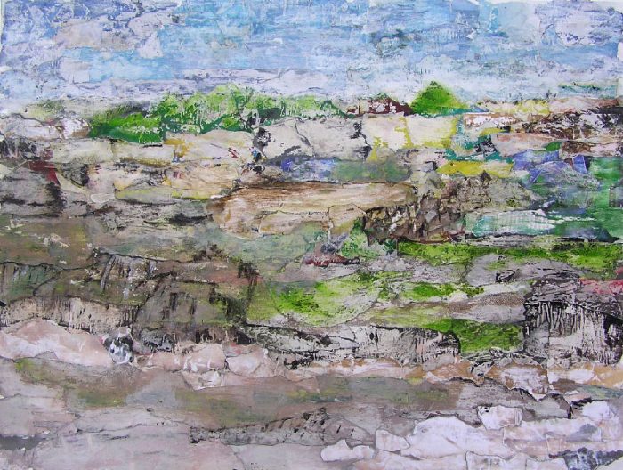 Régine Labouré 2008 - Paysage à inventer - Acrylique sur papier collé poncé.