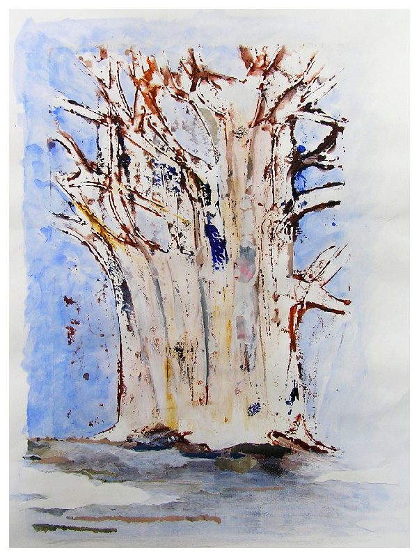 Lucienne Cywier 2008 - Arbres - Lavis et empreinte avec utilisation d'un pochoir (IV)