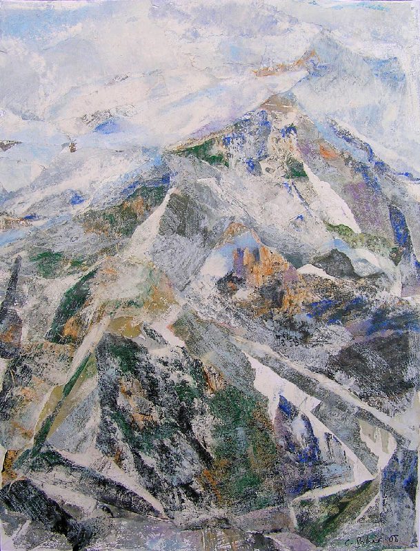 Catherine Solier 2009 - Le rocher rêve de montagne - Acrylique sur papier collé.