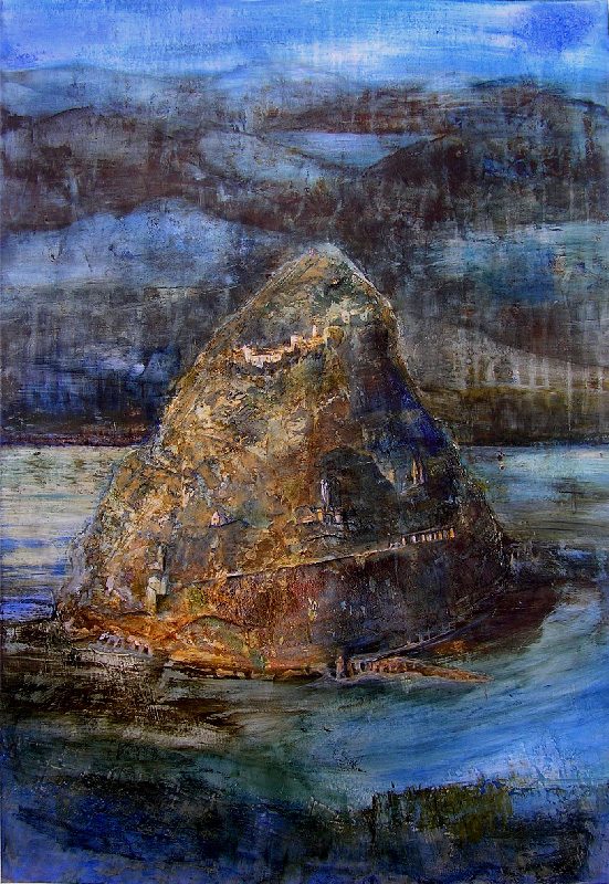 Françoise Guillemare 2009 - Le rocher rêve de montagne - Acrylique sur mortier et papier collé.