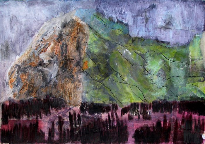 Janine Bailliez 2009 - Le rocher rêve de montagne - Acrylique sur papier collé.