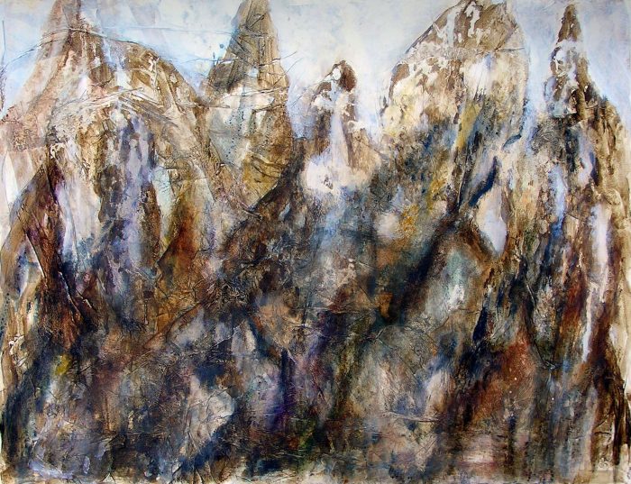 Mireille Vincent 2009 - Le rocher rêve de montagne - Acrylique sur papier collé.