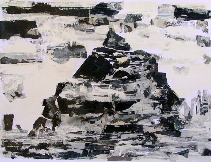 Pauline Dautel 2009 - Le rocher rêve de montagne - Acrylique sur papier collé.