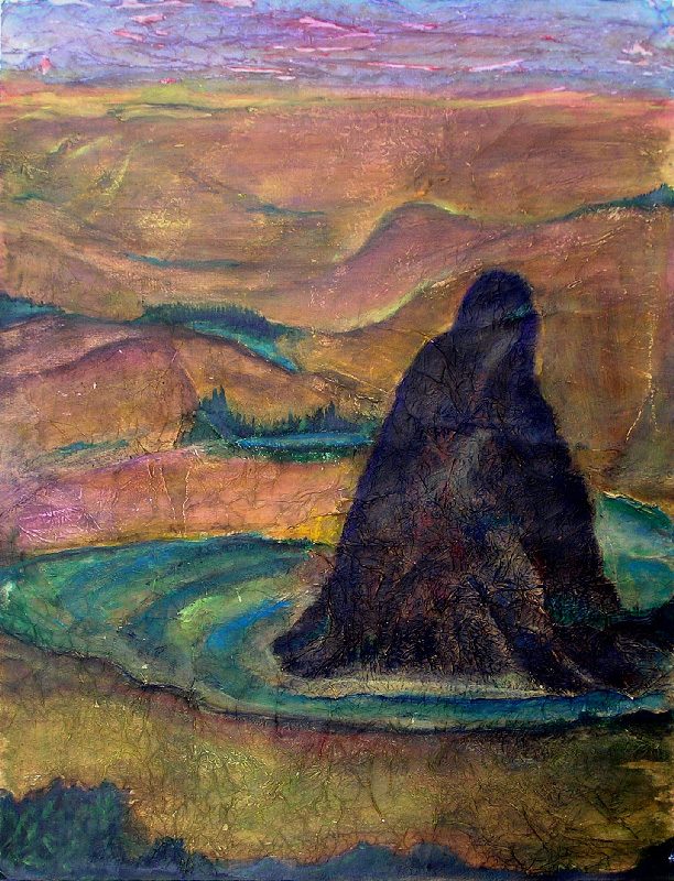 Yolande Bernard 2009 - Le rocher rêve de montagne - Acrylique sur papier collé.