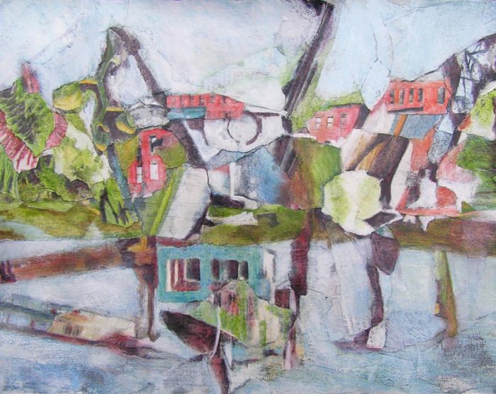 Catherine Solier 2009 - Grues et papillons - Acrylique sur collages