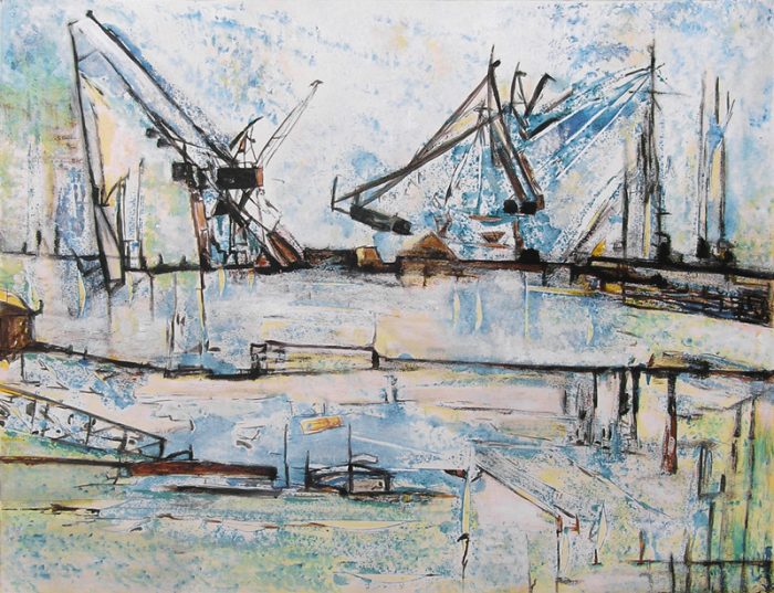 Françoise Leboullenger 2009 - Grues et papillons - Acrylique sur monotype humide