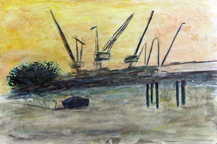 Geneviève Hily-Mane 2009 - Grues et papillons - Acrylique sur papier texturé au gesso