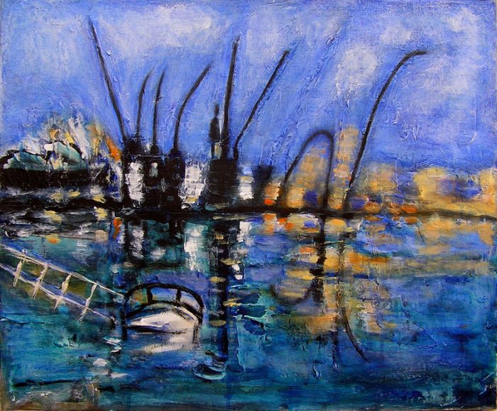 Madeleine Gautier-Brun 2009 - Grues et papillons - Acrylique sur mortier