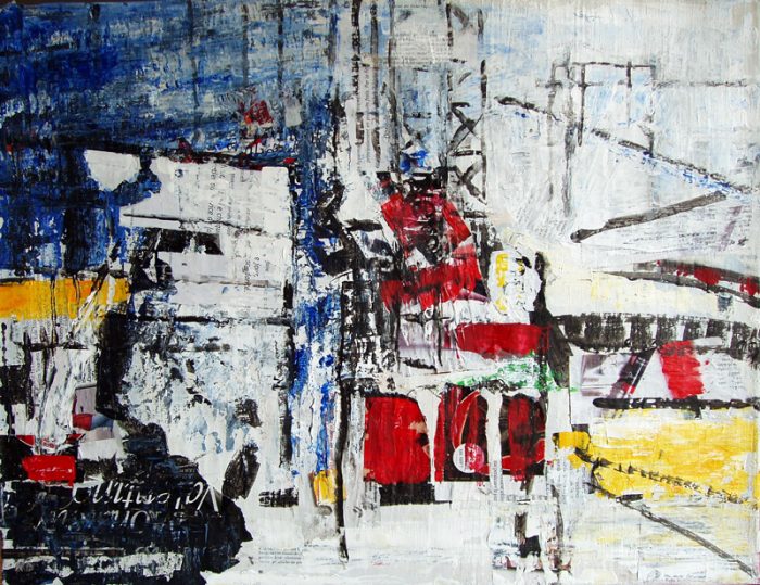 Nathalie Grange 2009 - Abstraction en chantier - acrylique sur transferts et collages (I)