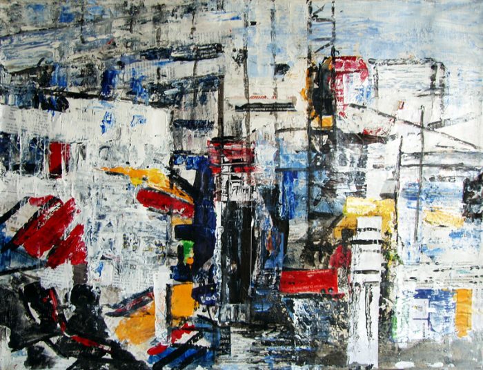 Nathalie Grange 2009 - Abstraction en chantier - acrylique sur transferts et collages (II)