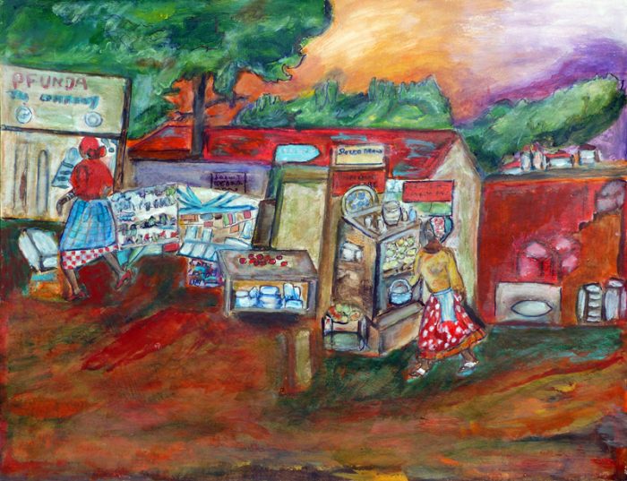 Madeleine Gautier-Brun 2018 - Marché rwandais en bord de route - Peinture sur papier 50 x 65 cm (II)