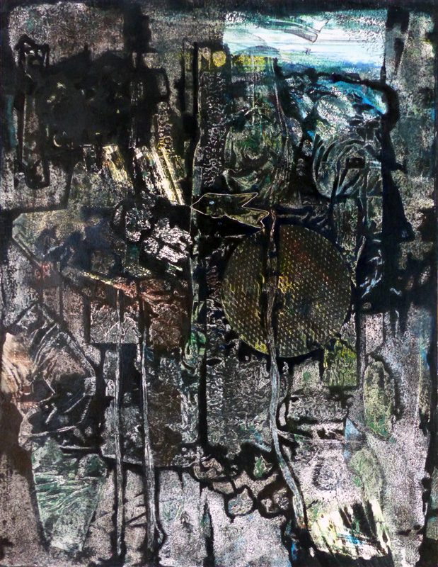 Marie Kresser-Verbois 2018 - Le squelette et la chair d'une peinture - Empreinte d'un collage en relief sur acrylique humide -  50 x 65 cm (II)