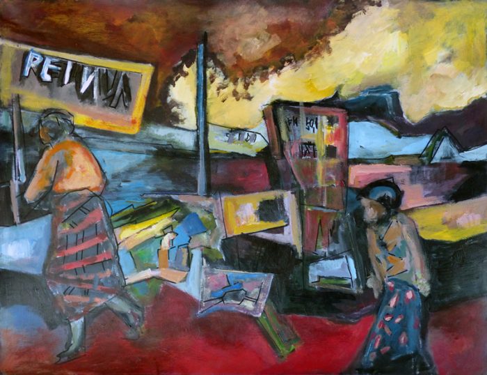 Ladin Sabras 2018 - Marché sur la route de Kigali (I)- Acrylique sur papier 50 x 65 cm