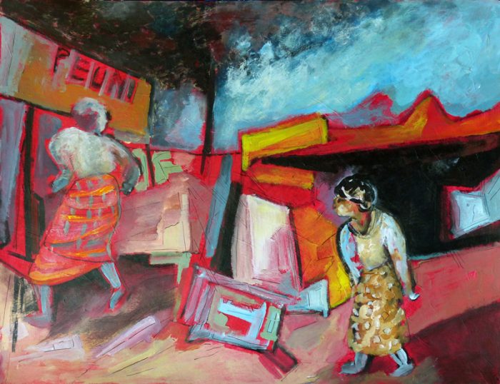 Ladin Sabras 2018 - Marché sur la route de Kigali (II)- Acrylique sur papier 50 x 65 cm