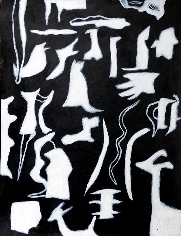 Madeleine Gautier-Brun 2019 - Signes objets 4 - Acrylique sur papier 50 x 65 cm