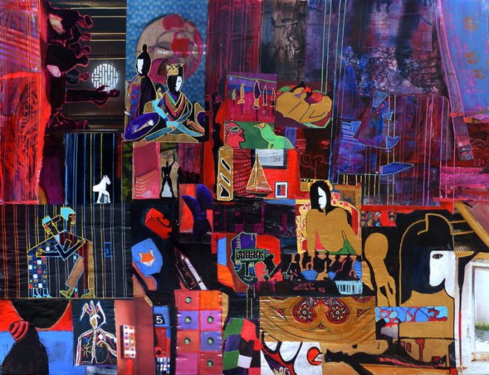 Mireille Vincent 2020 - Arbitraire ordonné - Sujet n°250 - Acrylique, collages et feutre sur papier 50 x 65 cm