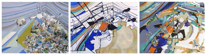 Marie Kresser-Verbois 2022 - Sujet n°275 1-2-3 - Peinture en neuf mois n°10 - Triptyque - Acrylique sur papier 3 X 50 x 65 cm