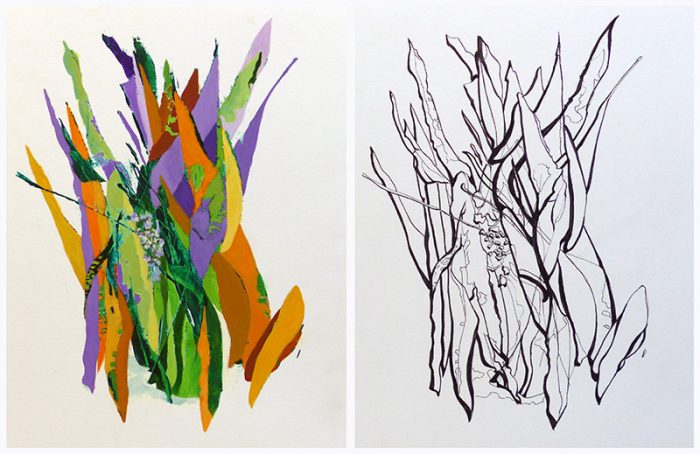 Isabelle Bisson 2023 - Semer de la peinture, récolter un dessin (II) - Acrylique et stylo sur papier  - Sujet n°276-277