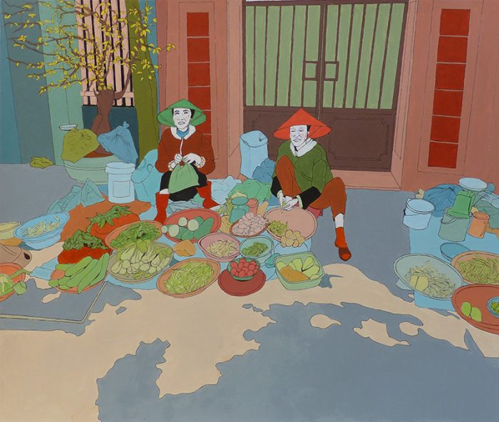 Isabelle Bisson 2023 - Vietnamiennes au marché (I) - Acrylique sur papier  - Sujet n°279