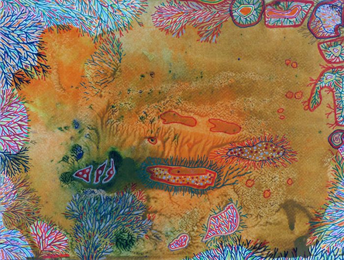 Marie Kresser-Verbois 2023 -  Sujet n°276 - Semer de la peinture (I) - Acrylique et Posca sur papier 25 x 32,5 cm