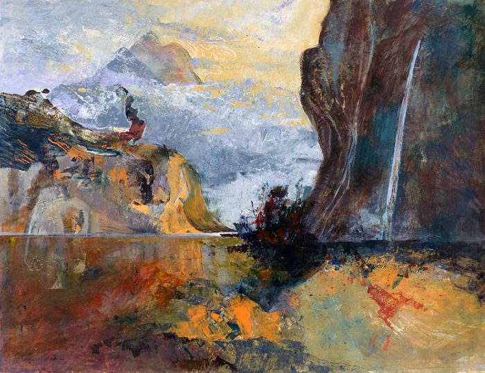 Marie Kresser-Verbois 2023 -  Sujet n°281 - Paysage bousculé et recréé - Acrylique sur papier 50 x 65 cm