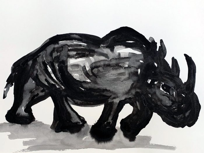 Mireille Vincent 2024 - Imagination de la mémoire d'un hippopotame - Sujet n°292 - Lavis