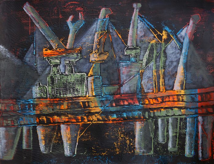 Caroline Radenne 2025 - Grues et papillons (III) - Peinture et raclage à la colle